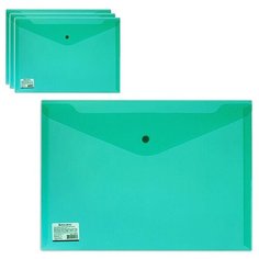 Папка-конверт A4 с кнопкой прозрачная, зеленая, сверхпрочная, до 100л., 0,15мм Brauberg