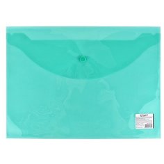 Папка-конверт с кнопкой STAFF эконом, А4, 340*240мм, прозрачная, зеленая, до 100 лист, 0,12мм,225171