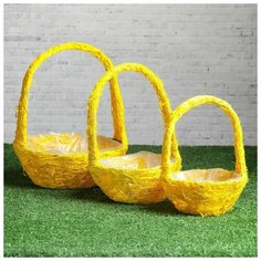 Набор корзин «Солнышко», 3 шт, 25×10/32 см, 20×9/28 см, 17×8/23 см, ротанг, сизаль 3976184 Сима ленд