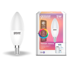 Умная Wi-Fi лампочка Gauss Smart Home C37 5W 470лм E14, управление голосом/смартфоном, с изменением цвета и температуры, диммируемая