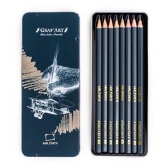 Набор чернографитных карандашей Малевичъ GrafArt, металлическая коробка, 8 шт