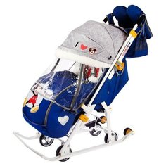 Nika Kids Санки коляска «Disney-baby 2. Микки Маус», цвет тёмно-синий