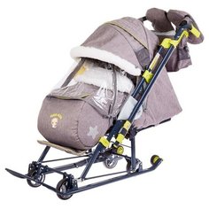 Nika Kids Санки коляска «Ника Детям НД 7-7», дизайн в джинсовом стиле, цвет серо-коричневый, механизм качания
