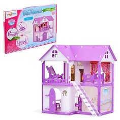 Krasatoys Домик для кукол «Коттедж Светлана», бело-сиреневый, с мебелью