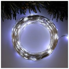 Luazon Lighting Гирлянда "Нить" 20 м роса, IP20, серебристая нить, 200 LED, свечение белое, фиксинг, 12 В