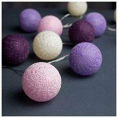 Luazon Lighting Гирлянда "Нить" 5 м с насадками "Клубки лиловые", IP20, прозрачная нить, 20 LED, свечение белое, фиксинг, 220 В