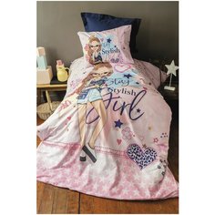 Постельное белье люкс ранфорс цифровая печать STYLISH GIRL пудра 1,5-спальное, ISSIMO
