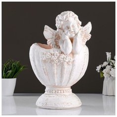 Хорошие сувениры Фигурное кашпо "Ангел в вазе", бежевый 35см