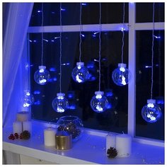 Luazon Lighting Гирлянда "Бахрома" 2.4 х 0.7 м с насадками "Шарики", IP20, прозрачная нить, 108 LED, свечение синее, 8 режимов, 220 В