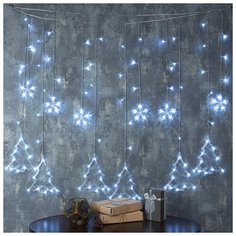 Luazon Lighting Гирлянда "Бахрома" 2.4 х 0.9 м с насадками "Ёлки", IP20, прозрачная нить, 138 LED, свечение белое, 8 режимов, 220 В