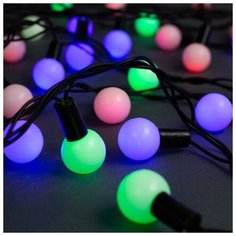 Luazon Lighting Гирлянда "Нить" 10 м с насадками "Шарики 2.5 см", IP44, тёмная нить, 100 LED, свечение мульти, мигание, 220 В