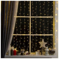 Luazon Lighting Гирлянда "Занавес" 2 х 1.5 м , IP20, прозрачная нить, 360 LED, свечение тёплое белое, 8 режимов, 220 В