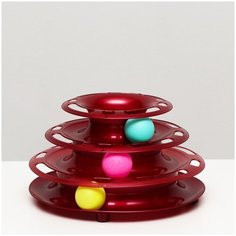 Игровой комплекс "Пижон" для кошек с 3 шариками "Пирамида",15x24x13,2 см, бордовый перламутр