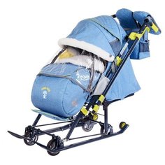 Nika Kids Санки коляска «Ника Детям НД 7-7», дизайн в джинсовом стиле, цвет синий, механизм качания