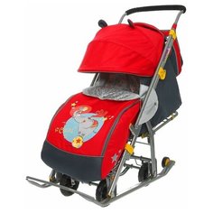 Nika Kids Санки-коляска «Ника детям 7 - девочка и слон» с выдвижными колёсами, цвет красный
