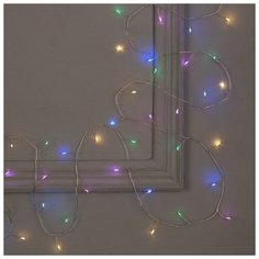 Luazon Lighting Гирлянда "Мишура" 10 м роса, IP20, серебристая нить, 200 LED, свечение мульти, фиксинг, 12 В