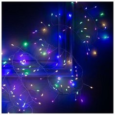 Luazon Lighting Гирлянда "Мишура" 2 м роса, IP20, серебристая нить, 200 LED, свечение мульти, фиксинг, 12 В