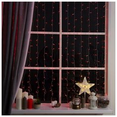 Luazon Lighting Гирлянда "Занавес" 2 х 1.5 м , IP20, прозрачная нить, 360 LED, свечение красное, 8 режимов, 220 В