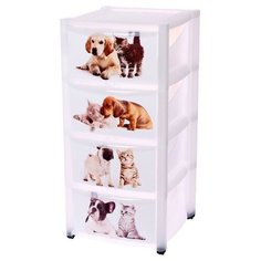 Пластишка Комод «Домашние питомцы», на колёсиках, 4 выдвижных ящика, цвет бежевый