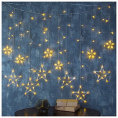 Luazon Lighting Гирлянда "Бахрома" 2.4 х 0.9 м с насадками "Звёзды", IP20, прозрачная нить, 138 LED, свечение тёплое белое, 8 режимов, 220 В