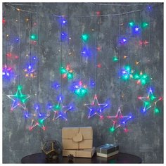 Luazon Lighting Гирлянда "Бахрома" 2.4 х 0.9 м с насадками "Звёзды", IP20, прозрачная нить, 138 LED, свечение мульти, 8 режимов, 220 В