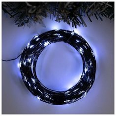 Luazon Lighting Гирлянда "Нить" 20 м роса, IP20, чёрная нить, 200 LED, свечение белое, фиксинг, 12 В