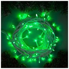 Luazon Lighting Гирлянда "Нить" 10 м , IP44, УМС, белая нить, 100 LED, свечение зелёное, 220 В