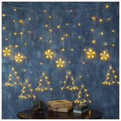 Luazon Lighting Гирлянда "Бахрома" 2.4 х 0.9 м с насадками "Ёлки", IP20, прозрачная нить, 138 LED, свечение тёплое белое, 8 режимов, 220 В