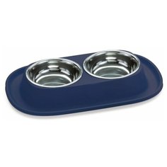 Миска двойная Lilli Pet для животных, на подставке, 31х20х3,5 см, черничная