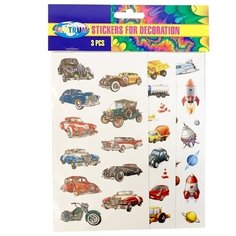 Наклейки CENTRUM декоративные бумажные, 3 шт в упаковке, размер 40x15мм, 10x10мм, дизайны машин, космоса