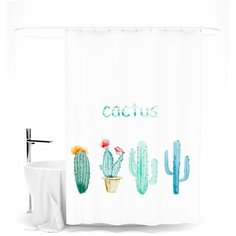 Шторка для ванной "Очаровательные кактусы", 145х180 см Сирень