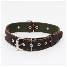 Ошейник комбинированный Пижон безразмерный, кожа-брезент, 65*3,5 см, коричневый