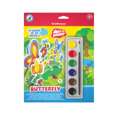 Игровой 3D пазл для раскрашивания Erich Krause ArtBerry Butterfly акварель 6 цветов и 2 карты с фигурами для сборки.