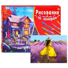 Холст с красками по номерам Рыжий кот Палитра, 40*50 см, Девушка в лавандовом поле, 20 цветов (ХК-5849)