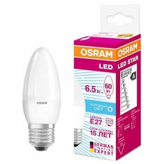 Лампа светодиодная LED STAR CLASSIC B 60 6.5W/840 6.5Вт свеча 4000К нейтр. бел. E27 550лм 220-240В матов. пласт. OSRAM 4058075134201 (упаковка 10 шт) Ledvance