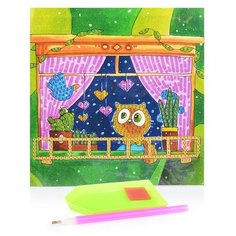 Алмазная мозаика "Открытка своими руками", Котик на подоконнике", 15х15 см, Mazari