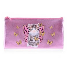 Пенал плоский "Котенок - бабочка" размер 20,5*10,8 см, на молнии, кожзам голографический Centrum