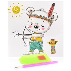 Алмазная мозаика "Открытка своими руками", "Мишка-индеец, 15х15 см, Mazari