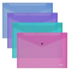 Папка-конверт на кнопке пластиковая Fizzy Vivid, полупрозрачная, A4, ассорти Erich Krause