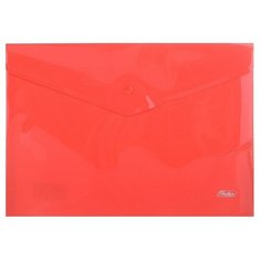 Папка-конверт пластиковая на кнопке А4ф 180мкм -Непрозрачная- Красная Hatber