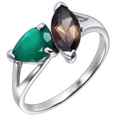 Balex Кольцо 1457930005 из серебра 925 пробы с агатом зелёным природным и раухтопазом природным, размер 18.5