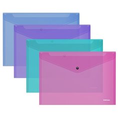 Папка-конверт на кнопке Erich Krause "Vivid" A5+, 180мкм, полупрозрачная, ассорти