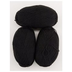 Пряжа "Рукодельная" 50г, 175м (3 мотка)., Пехорский текстиль, 02-Черный Пехорка