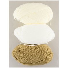 Пряжа "Детская новинка" (3 мотка), 50г., 200м, ПЕХОРКА, 165 темно-бежевый, 166 суровый ,01 белый