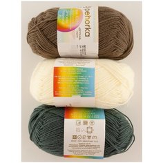 Пряжа "Детская новинка" (3 мотка), 50г., 200м, ПЕХОРКА, 166-суровый, 187-капучино, 490-самшит