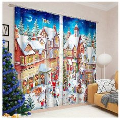 Фотошторы Сирень Рождественская ярмарка на ленте 260 см мультиколор