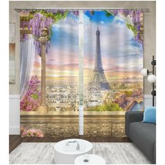 Фотошторы Сирень "Романтика Эйфелевой башни" 150*260 2 шт. Шелковистые