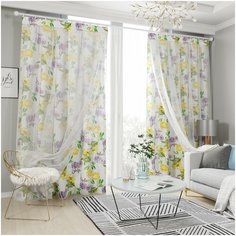 Комплект штор с тюлем на шторной ленте Стильный дом 13007, 145*260 см, 2 шт, подхват 2 шт. Сирень