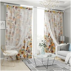 Комплект штор с тюлем на шторной ленте Сирень 18534, 145*260 см, 2 шт, подхват 2 шт.