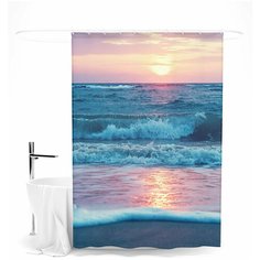 Шторка для ванной "Нежные волны в закате", 145х180 см Сирень